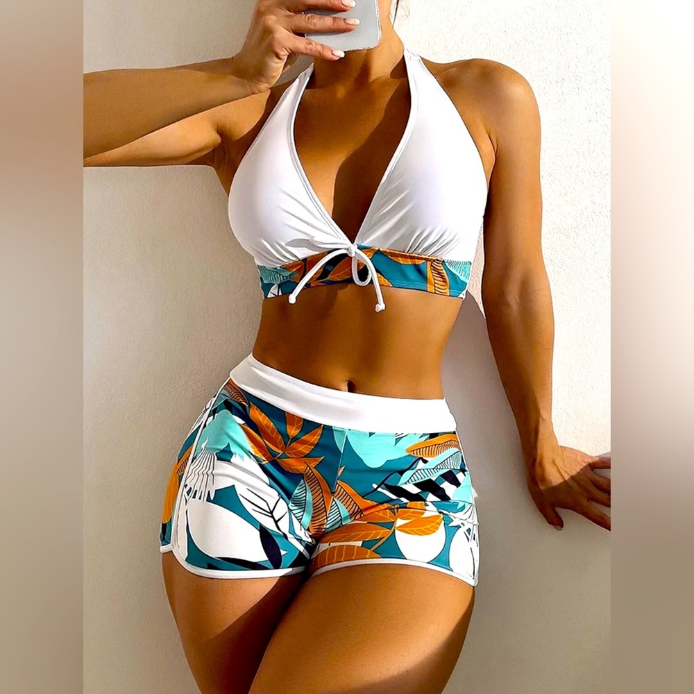 Halter Bikini Set Short Swimsuit Women High Waist Swimwear Female